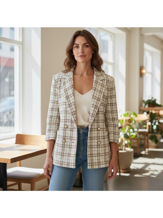 Suburbans Jackets & Blazers - Vintage Womens Suburbans Tweed Blazer Double Breasted Size 10 Plaid Wool Blend